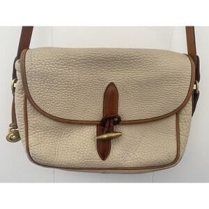 Vintage Dooney & Bourke All Weather Leather Messenger Bag Beige & Tan USA